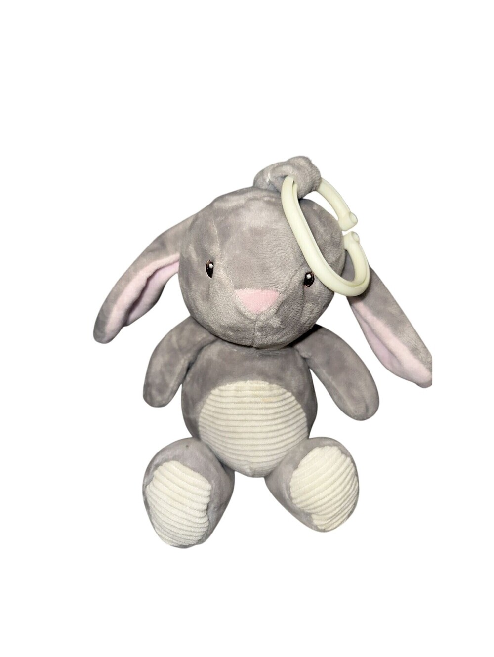Kellytoy Baby Plush Soft Bunny Rabbit Crinkle Rattle Toy Clip Gray & Pink 10"